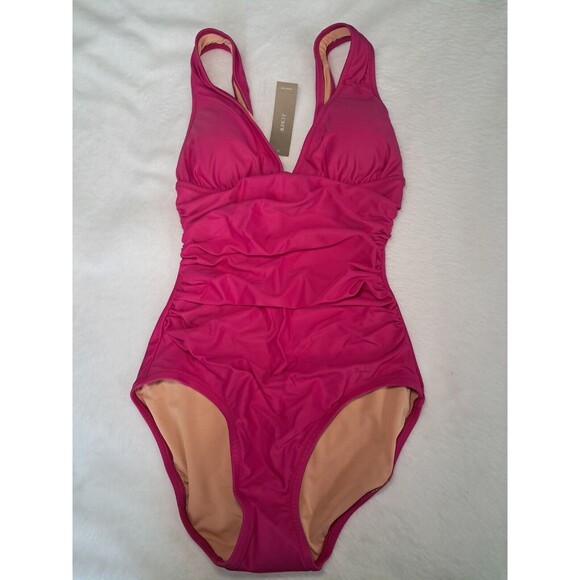 J.Crew Radiant Fuchsia Ruched One Piece Swimsuit Lined BC116 Size 0 NWT - Picture 2 of 7
